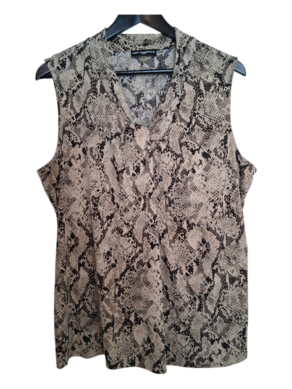 ​Karl Lagerfeld Paris Snakeskin Print Twist V-Neck Sleeveless Blouse Top Size XL